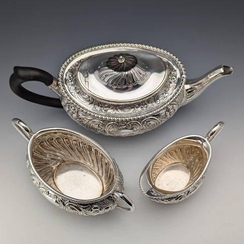 Circa 1890 British antique silver plate tea set, 3 piece set, W&G Sissons